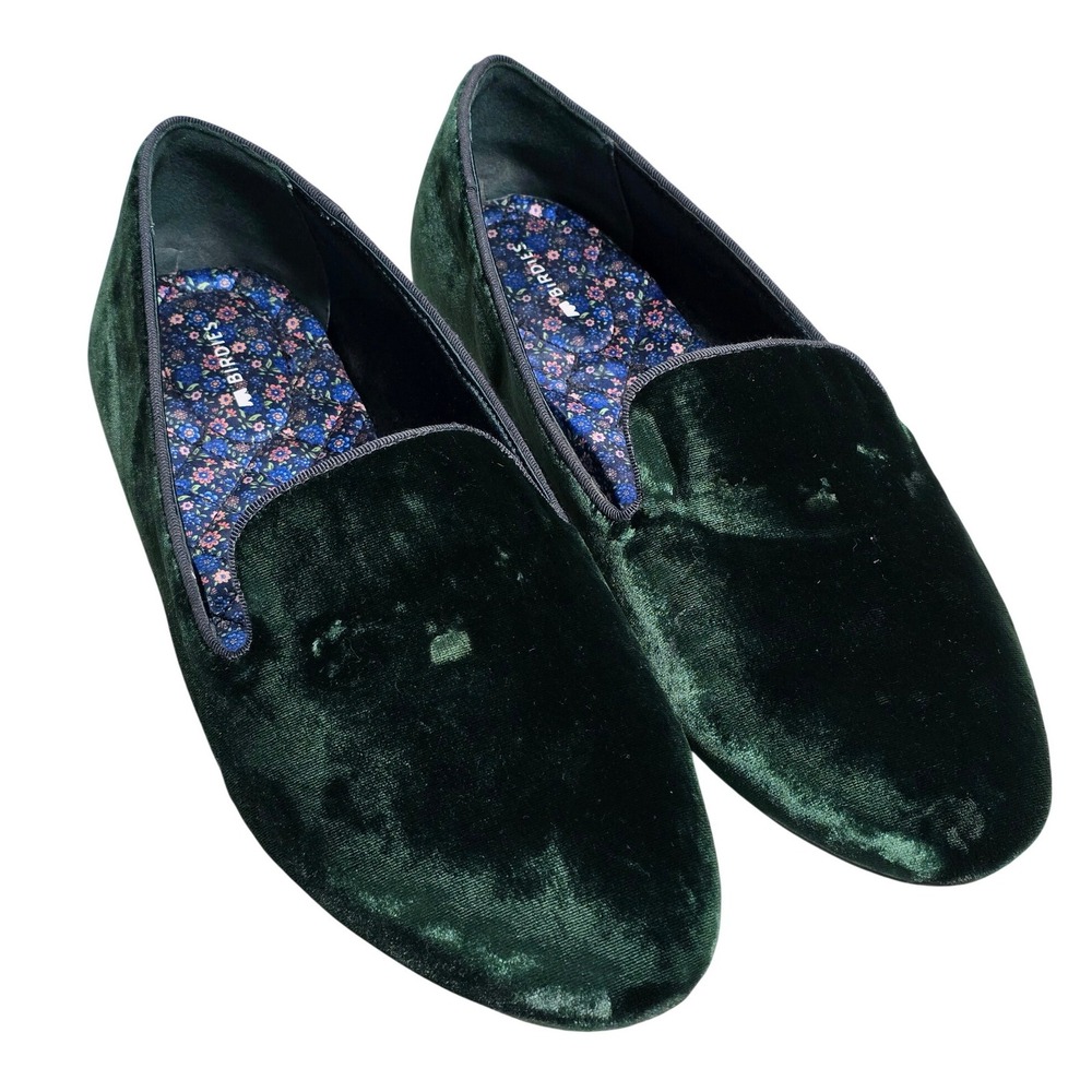 Birdies Starling Green Crushed Velvet Loafers Smoking Slippers Womens 11 Floral